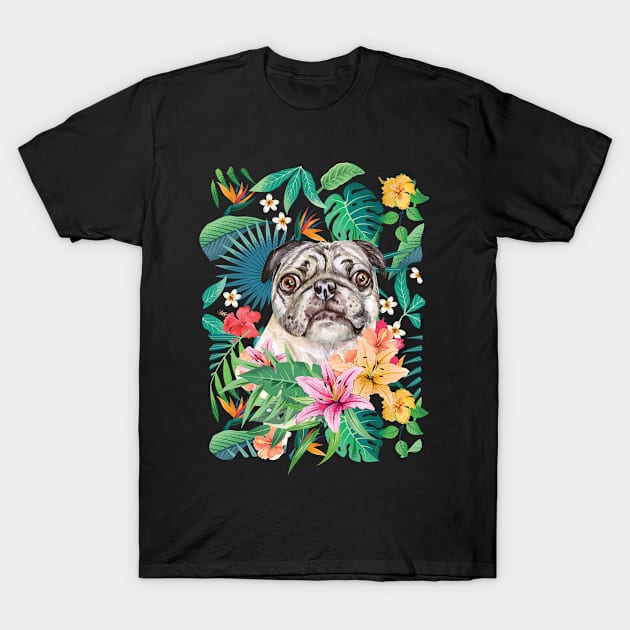 Tropical Pug 6 T-Shirt by LulululuPainting